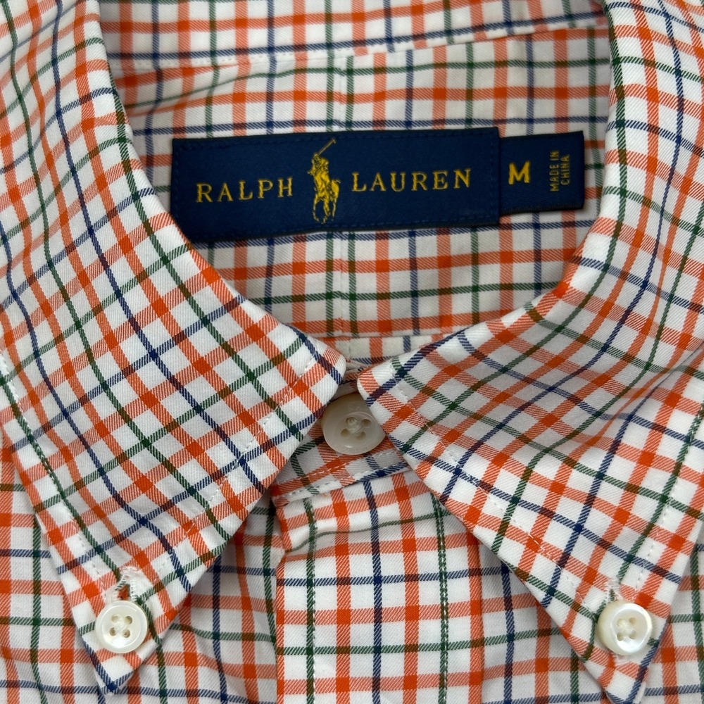 Ralph Lauren Plaid Button Down Shirt Men's M Orange Green Cotton - Picture 3 of 10